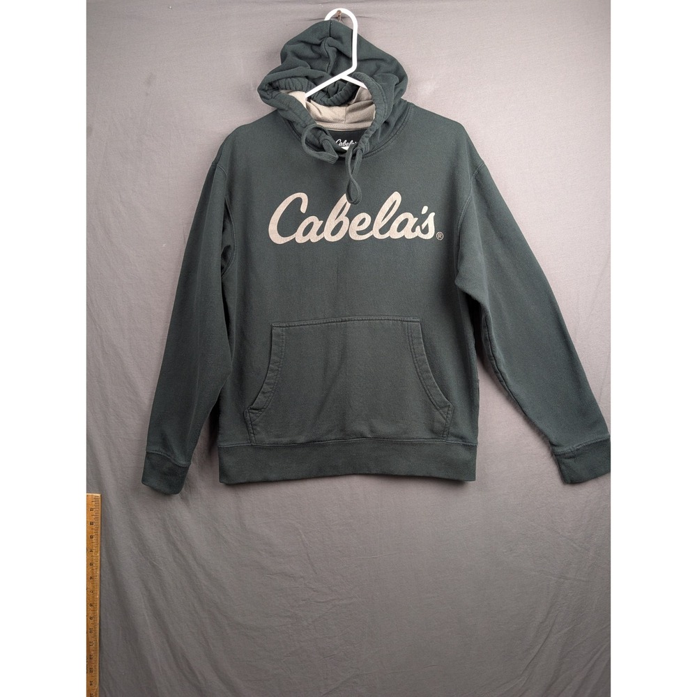 Cabelas Mens Small Forest Green Graphic Logo Hoodie Pullover Sweatshirt